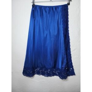 Sliperfection Half Slip Women Medium Blue Vintage Lace Trim Nylon Tricot Slit